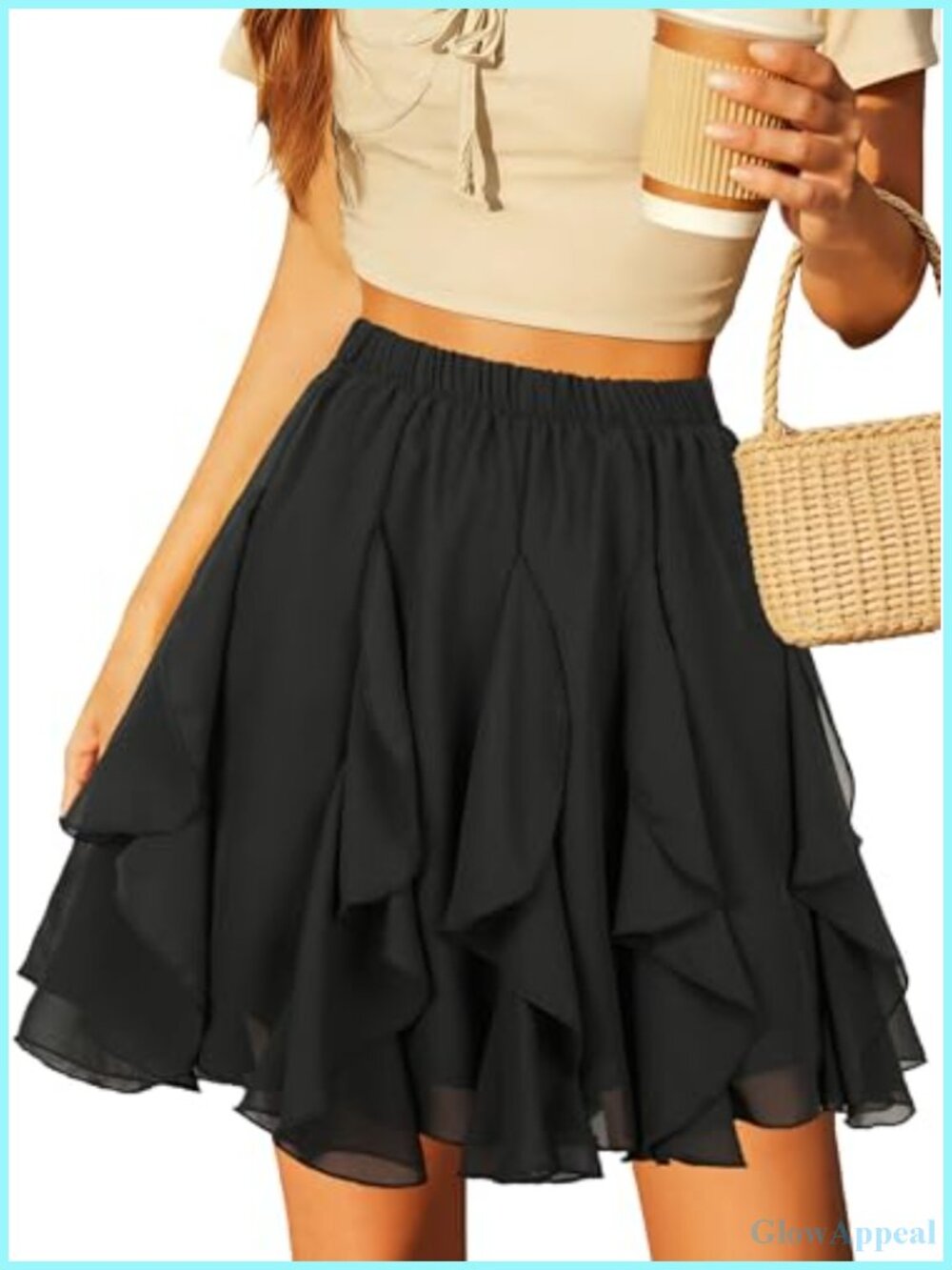 Flowy Chiffon Mini Skirt High Waist Pleated Ruffle Beach Vacation